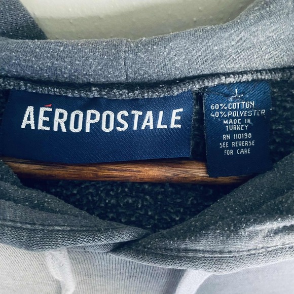 Aeropostale Mens L Dark Gray Hoodie Embroidered Logo Y2K 2000's Streetwear - Picture 4 of 7